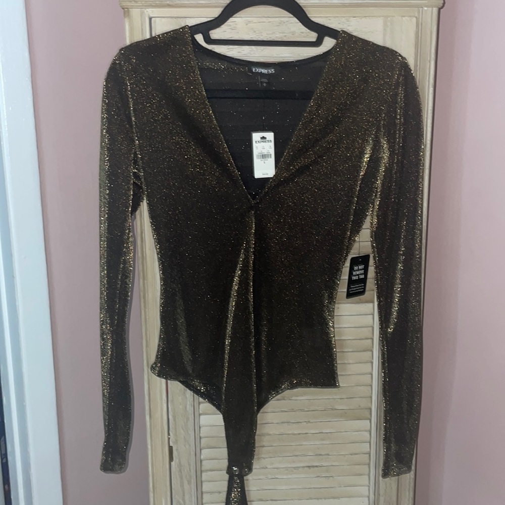 Gold Metallic Express Long Sleeve Bodysuit